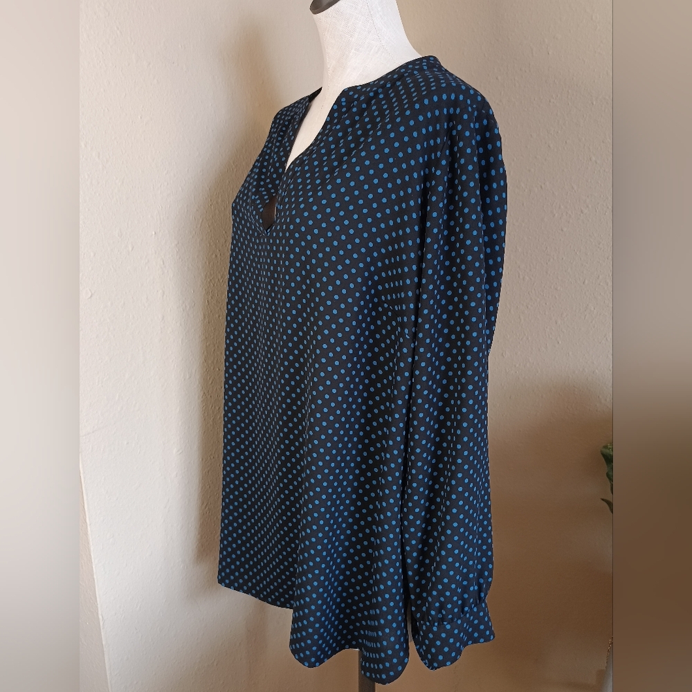 Anne Klein Black with Blue Polka Dots Long Sleeve Blouse XL XXL - Picture 7 of 11